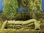 15 graugrüne Stoff Sandsäcke, gefüllt 45 x 30 mm, 1:18,